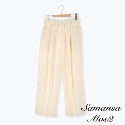 Samansa Mos2 棉麻鬆緊腰口袋設計直筒寬褲(FL16L0F1480)