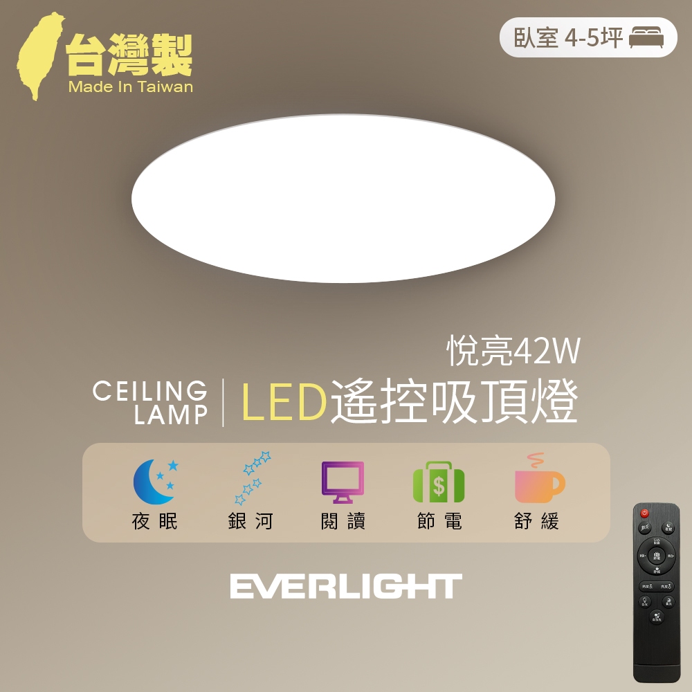 【EVERLIGHT億光】買1送1 悅亮42W LED遙控吸頂燈 適用4-5坪 3年保固