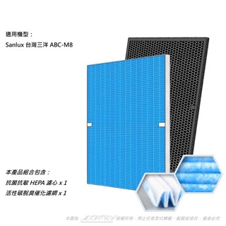 適用 Sanlux 台灣三洋 ABC-M8 ABCM8六重極淨16坪空氣清淨機 HEPA+活性碳濾網濾CAFT-M8HC