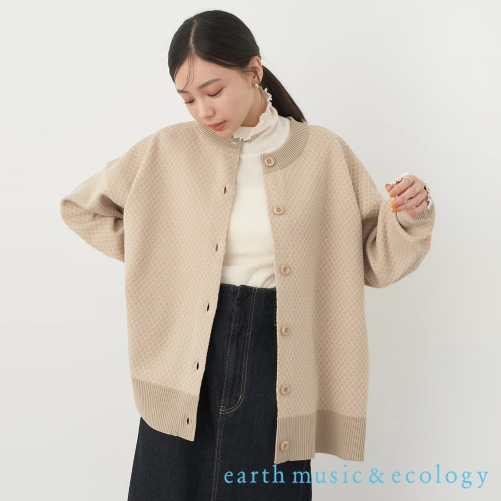 earth music&ecology 菱格紋緹花圖案圓領開襟罩衫(1L33L2D0200)