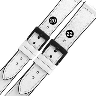 Watchband / 20.22 mm / 各品牌通用 經典復刻 黑鋼扣 真皮橡膠錶帶 白色 ＃858-318-WE