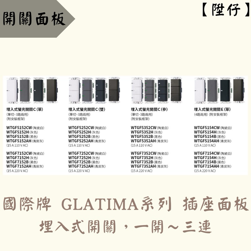 【陞仔】Panasonic 國際牌 GLATIMA系列 開關篇 埋入式螢光開關 電鈴開關 鐵捲門開關 開關插座 開關按鈕