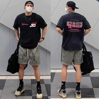 美式嘻哈短袖重磅260g純棉T桖男生上衣oversize寬鬆落肩短t美式高街復古男裝大尺碼t恤厚磅短t情侶裝涼感T恤