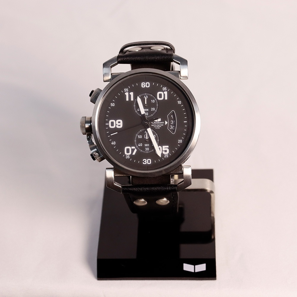 Vestal USS Observer Chrono OBCS002銀色裱框黑錶面復古極簡計時手錶