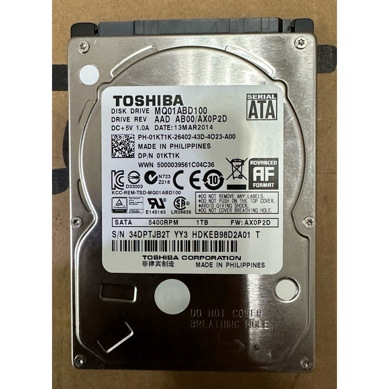 中古 二手 良品 TOSHIBA 1000GB 1TB 2.5吋 傳統硬碟 功能正常