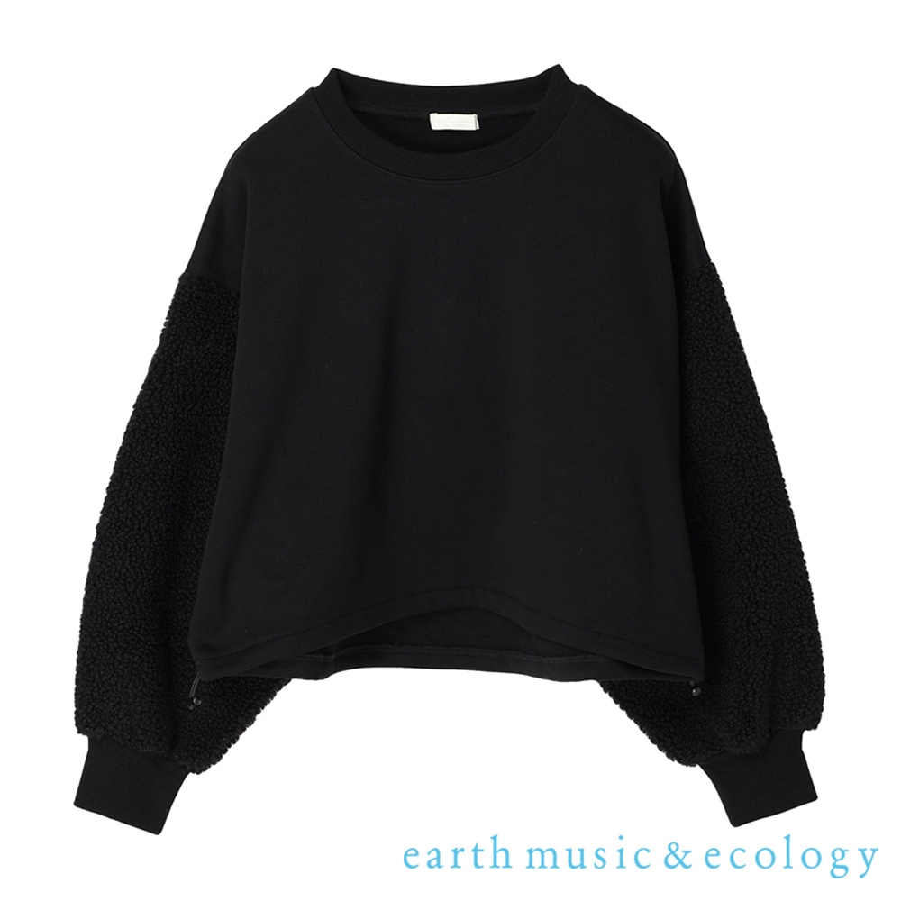 earth music&ecology 異素材毛絨袖拼接圓領長袖上衣(1L24L1C0240)