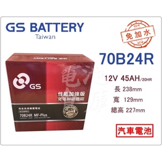 ＊電池倉庫＊ 全新 GS(統力) 免加水 70B24R 汽車電池 (46B24R 55B24R可用)