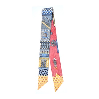 Hermes 愛馬仕 Super Silk Quest Twilly絲巾(藍/米金/棕)｜JS Maxx官方旗艦館
