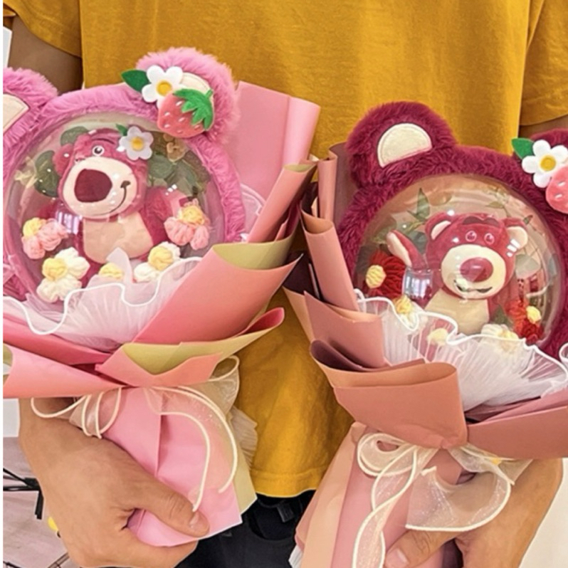 貝卡 草莓熊 熊抱哥 乾燥花花束 玩偶 創意花束 情人節花束 生日花束 禮盒 禮品 發光花束