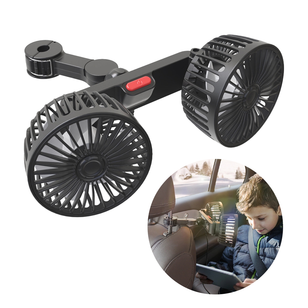 車用雙頭後座風扇 汽車後排風扇 電風扇 雙頭風扇 USB電風扇 迷你風扇｜YORI優里