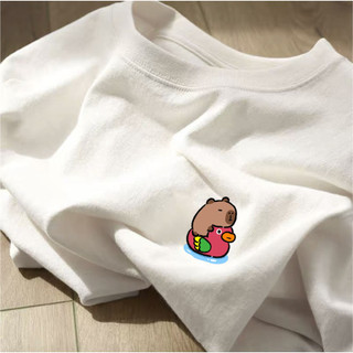 【MOMO】可愛T恤 水豚君情侶短袖 100%純棉T恤 卡皮巴拉衣服 oversize 小水豚短袖 capybara
