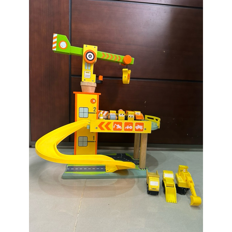 二手玩具 正版Mentari 木製玩具 吊車系列 附工程小車