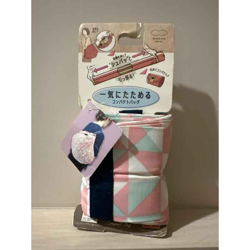 日本 SHUPATTO扇形秒收摺疊購物袋 -粉紅幾何-可折疊手提肩背兩用(M)