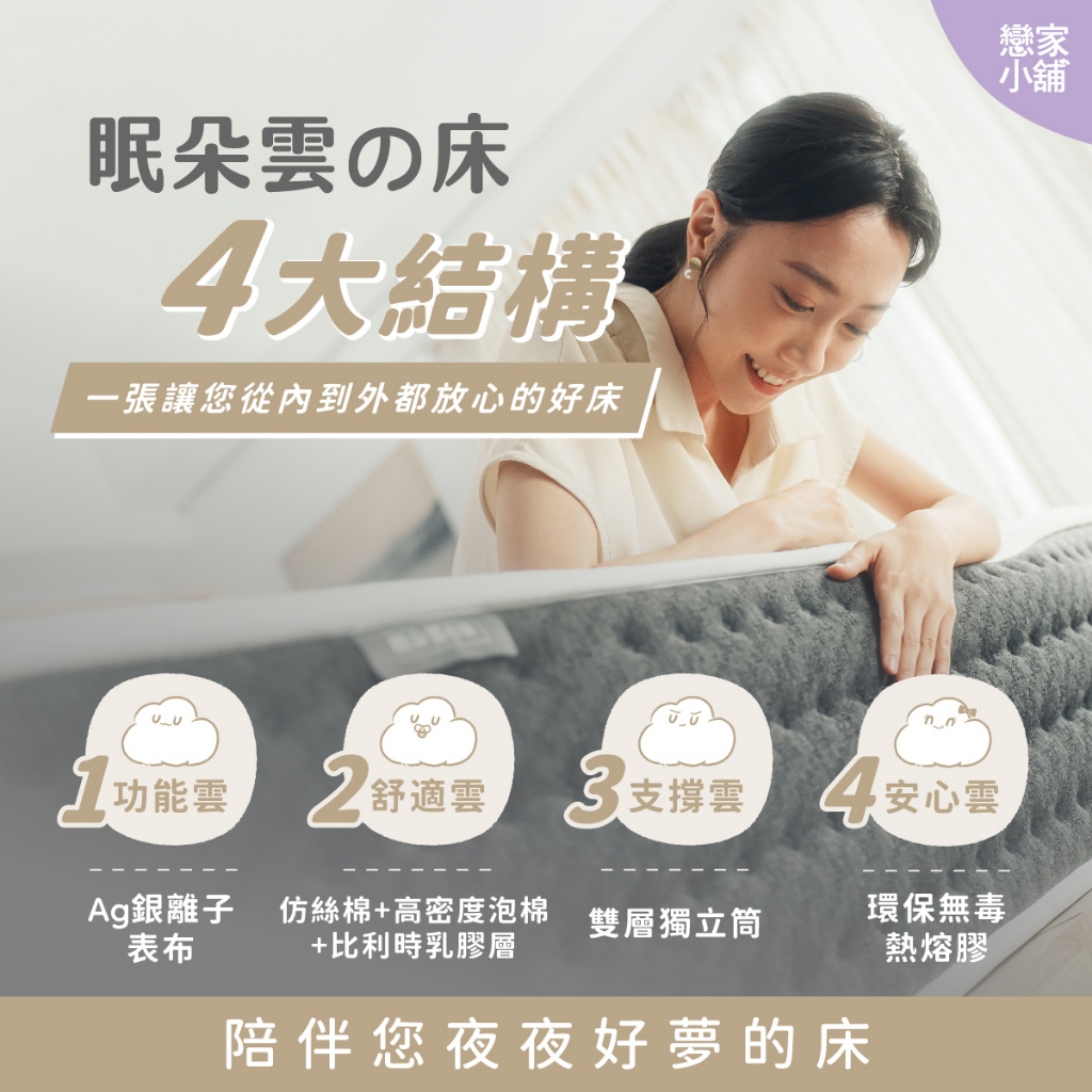 戀家小舖 床墊 雙層獨立筒床墊 眠朵雲之床 單人床墊 雙人床墊 軟硬適中 床鋪 台灣製