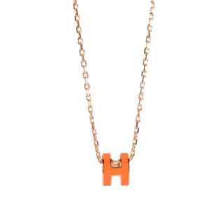 HERMES mini Pop H立體簍空橢圓項鍊(橘/金)371008-14