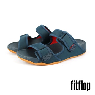 【FitFlop】男 GOGH MOC BUCKLE CANVAS 扣飾帆布皮革滾邊雙帶涼鞋 - 11-14763-藍色