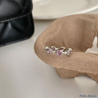 <Porabella>925純銀粉鑽愛心戒指 愛心指環 歐美時尚 甜美ins風指環 RINGS