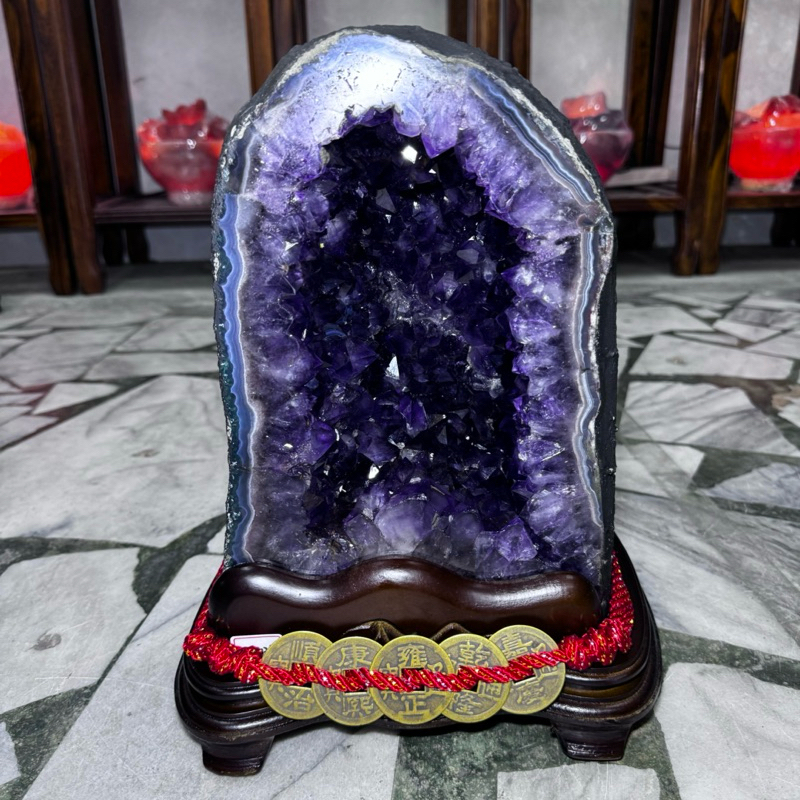 頂級巴西 水晶洞 紫水晶洞 ESPa+✨17.02kg❤️千層多彩瑪瑙邊 鈦晶 水波紋 方解石 口寬洞深12公分 收藏