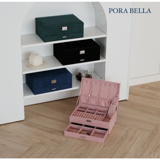 <Porabella>新款雙層絨布抽屜式首飾盒 可上鎖飾品收納盒 戒指項鍊耳環耳夾收納展示收納盒 多色可選
