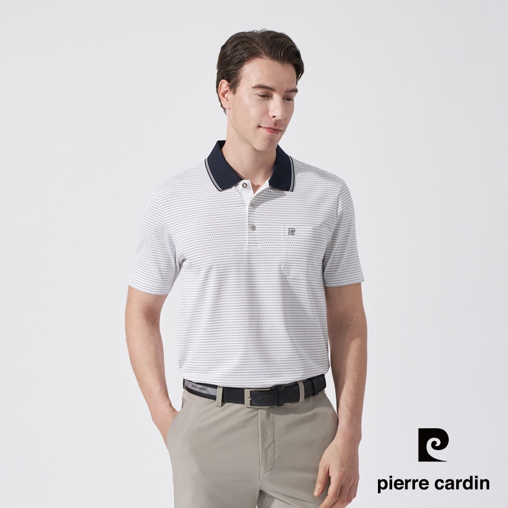 【pierre cardin 皮爾卡登】男款 吸濕速乾TOP緹花組織短袖POLO衫-丈青色 (5247297-38)