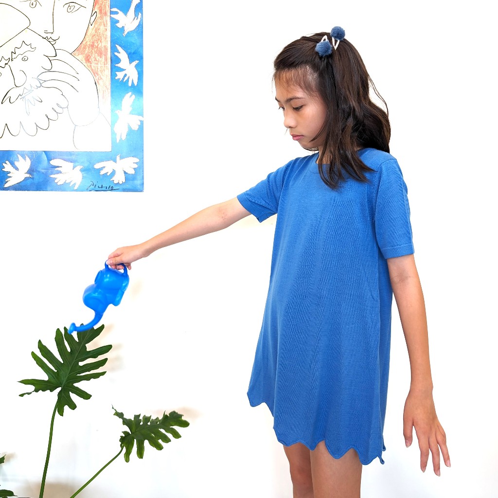 TiDi × ViF 大女童藍色針織直筒洋裝/長版上衣 兩種尺寸