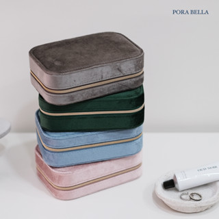 <Porabella>新款拉鍊絨布皮革首飾盒 耳釘飾品盒 旅行旅遊飾品戒指項鍊耳環耳夾收納 飾品收納盒 絨布質感飾品盒