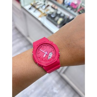 卡西歐 CASIO G-SHOCK數位指針雙顯手錶 八角型亮粉色 GMA-P2100-4A