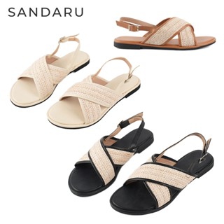 山打努SANDARU-涼鞋 滾邊草編寬版交叉平底鞋 大尺碼