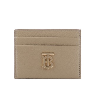 BURBERRY TB 標誌撞色粒紋牛皮4卡名片/卡片夾(奶茶/米色/暖棕色) 8066023 A1435