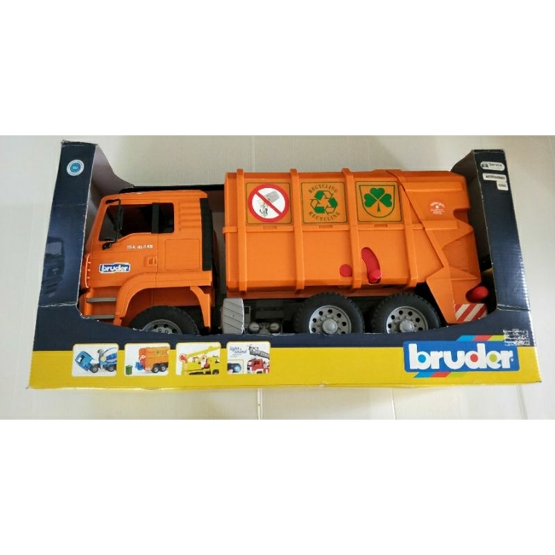全新正版盒損 BRUDER 1:16 橘色垃圾車