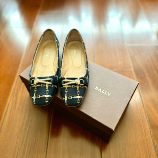 Bally 深藍海軍壓紋平底鞋｜帆布布料｜7成新正貨