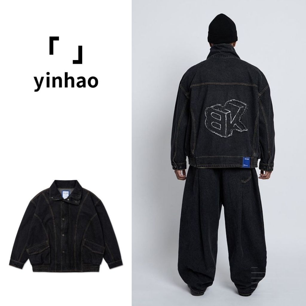 【「　」yinhao】BLACK LABEL ｜Washed Denim Jacket - Black Jeans