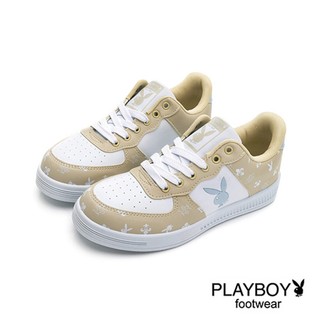 PLAYBOY Versatile 經典老花兔兔小白鞋-白杏-BIKU/B酷