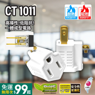 台灣製造 iPlus+ 三芯轉二芯轉接頭 CT-1011 買多優惠 可搭延長線 五千萬產品責任險 一年保固 安全無煩惱