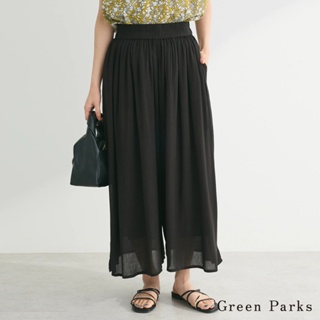 Green Parks 柔軟人造絲素面/點點抓褶寬褲裙(6A46L0F0200)