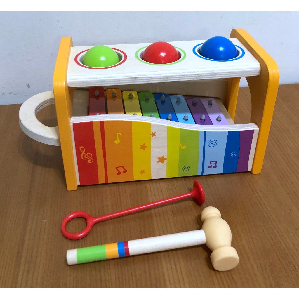 德國 HAPE 二合一 木製 音樂敲球組 敲球 敲琴 打擊樂器  8鍵鐵琴   早教幼兒玩具