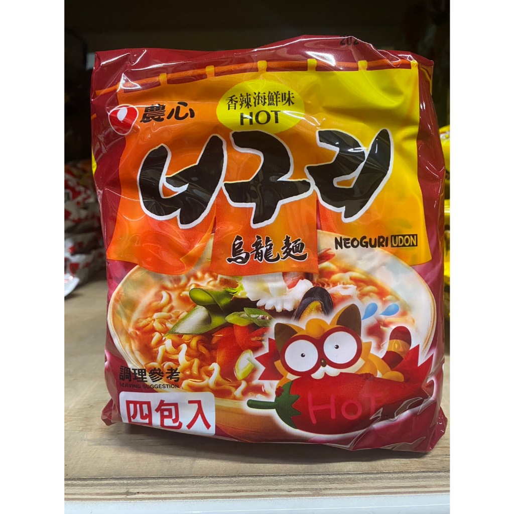 韓國 農心 浣熊香辣海鮮味烏龍麵 4包入/袋 Nongshim 海鮮泡麵 烏龍麵 泡麵 拉麵 香辣 海鮮 麵