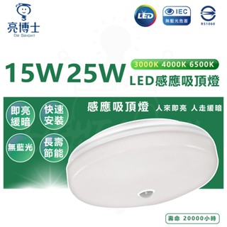 『燈后』含稅附發票 LED紅外線感應 蛋糕型吸頂燈 15W／25W 亮博士 走廊燈 陽台燈 儲藏室燈 玄關燈 樓梯燈