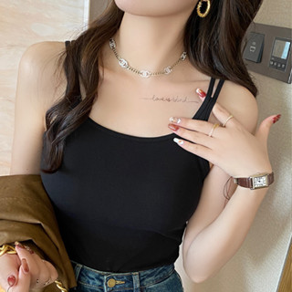 吊帶上衣 背心上衣 帶胸墊 內搭衣 小可愛 美背全新爆款美背內衣胸罩一體白色附胸墊打底上衣TBF07.5884
