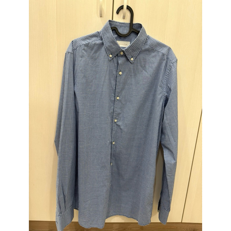 Massimo Dutti 全新男藍格紋長袖襯衫 Size M