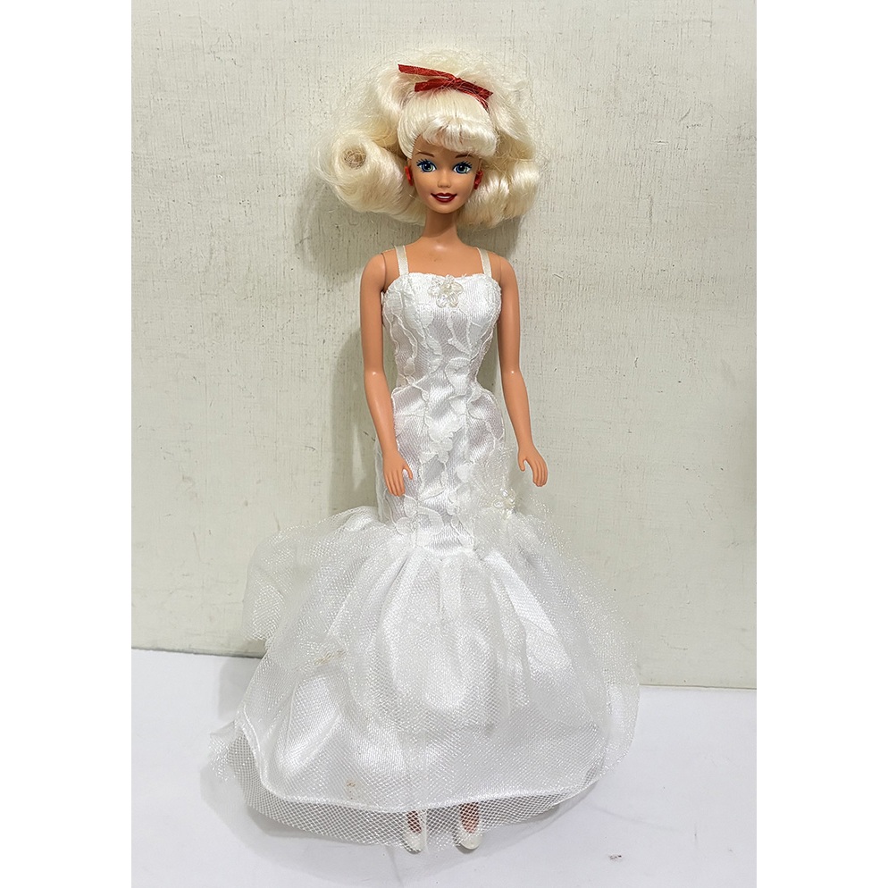 懷舊收藏~Mattel Barbie 芭比娃娃-捲髮無袖白紗禮服