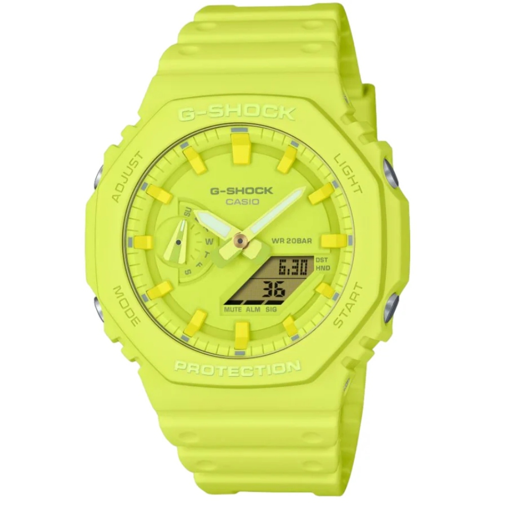 CASIO卡西歐 G-SHOCK  單色美學 霓光黃色彩 電子雙顯錶 (GA-2100-9A9)