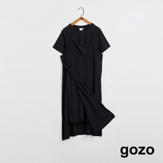 【gozo】➤大V領兩件式背心洋裝(黑色_F) | 女裝 顯瘦 休閒