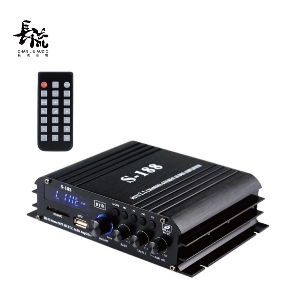 【長流音響】HI-Res_熱銷小型S-188 2.1數位擴大機藍牙/USB/SD機兩聲道家庭劇院擴大機帶遙控