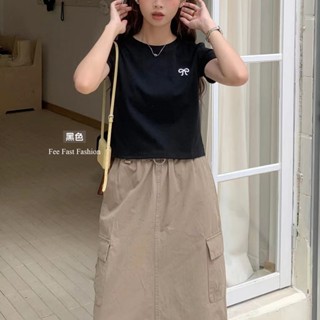 【Fee現貨9色】正韓刺繡蝴蝶結短版上衣🔥彈力 短版上衣 素T 棉T 圓領 女上衣 短袖 素色 蝴蝶結 GAT 韓國