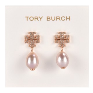 TORY BURCH Kira雙T亮鑽珍珠墜飾穿式耳環(玫瑰金)153010-2｜GoBrand購名牌