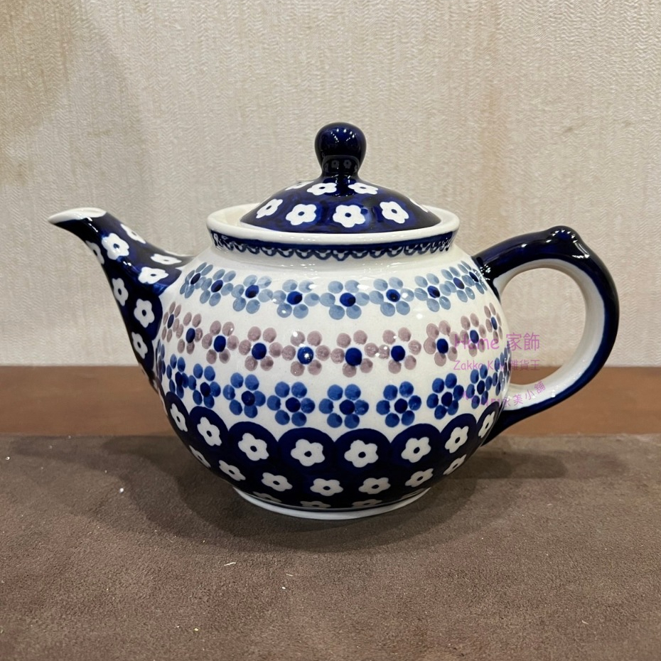 (永美小舖) 波蘭陶 茶壺 泡茶壺 胖胖壺 水壺 古典藍色小花圖案 波蘭進口