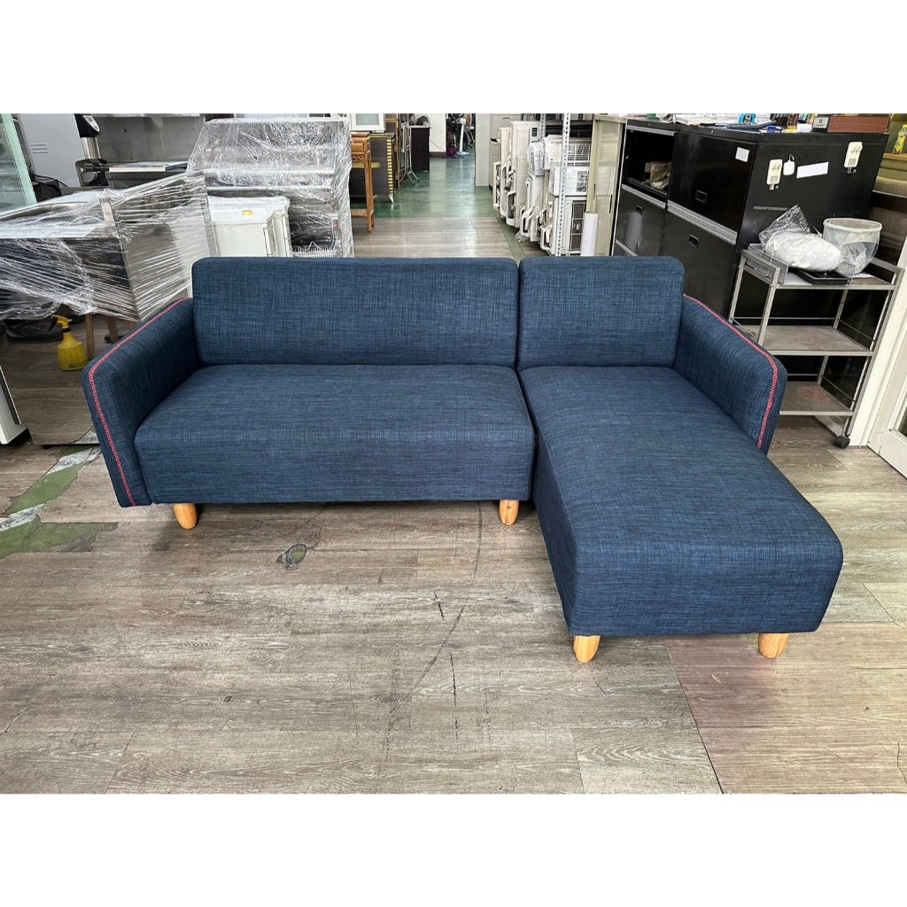 吉田二手傢俱❤簡約L型藍色布沙發 三人沙發 客廳沙發 臥室沙發 套房沙發 辦公室沙發 會客沙發 可換邊