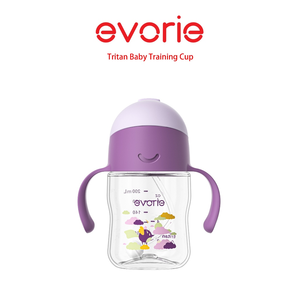 【evorie】Tritan 360度防漏吸管學習水杯200ml(6m+) 夢幻紫 /澳洲獲獎設計/嬰兒學飲杯