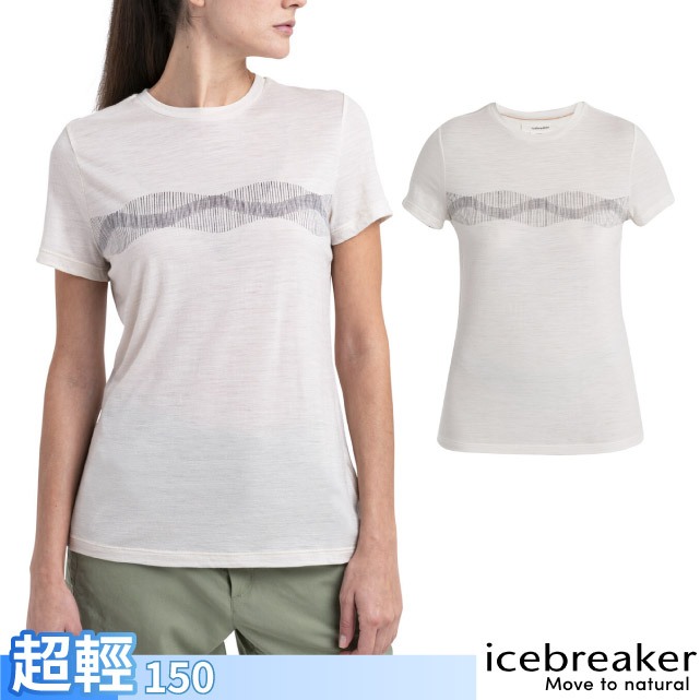 【Icebreaker】女 圓領短袖羊毛排汗衣-150 Tech Lite III 運動T恤_象牙白_IB0A56YI